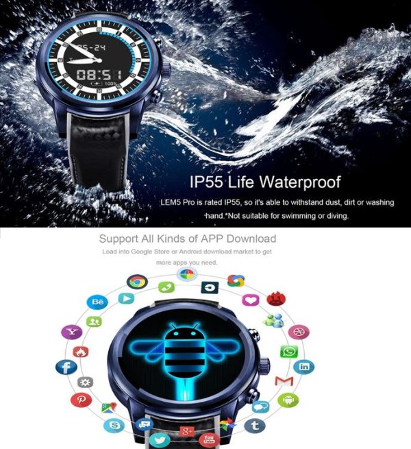 LEMFO LEM5 PRO Smart Watch Phone, 2GB+16GB, IP55 Life Waterproof, 1.39 inch Touch Screen Android 5.1, MTK6580 Quad Core 1.3GHz, Network: 3G, Heart Rate / Pedometer / Google Play / Weather / GPS / WiFi / Bluetooth - Image 10