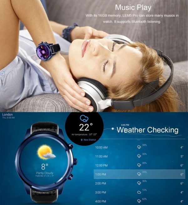 LEMFO LEM5 PRO Smart Watch Phone, 2GB+16GB, IP55 Life Waterproof, 1.39 inch Touch Screen Android 5.1, MTK6580 Quad Core 1.3GHz, Network: 3G, Heart Rate / Pedometer / Google Play / Weather / GPS / WiFi / Bluetooth - Image 12