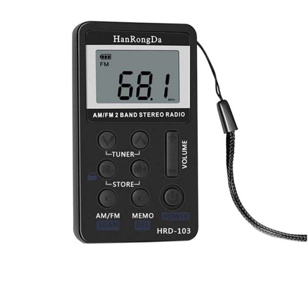 Portable AM / FM Two Bands Rechargeable Stereo Radio Mini Receiver with & LCD Screen & Earphone Jack & Lanyard (Black) - Image 2