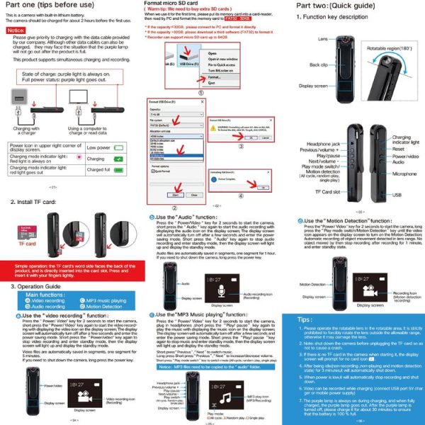 009 1080P 180 Degree Rotatable Lens Portable Recording Camera Video Recorder with Display, Support Loop Recording & MP3 & 8-64GB TF Card - Image 12