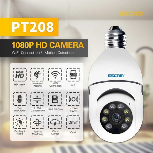 ESCAM PT208 1080P HD Light Bulb WiFi Camera, Support Motion Detection, Two-way Audio, Night Vision, TF Card - Image 5