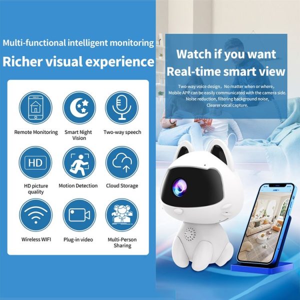 K9 Cute Pets Smart Home Camera, Support Night Vision & Two-way Voice & Motion Detection (White) - Image 3