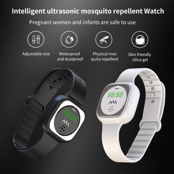 F9 Outdoor Silica Gel Mosquito Repellent Wristband with Clock (Black) - Image 4