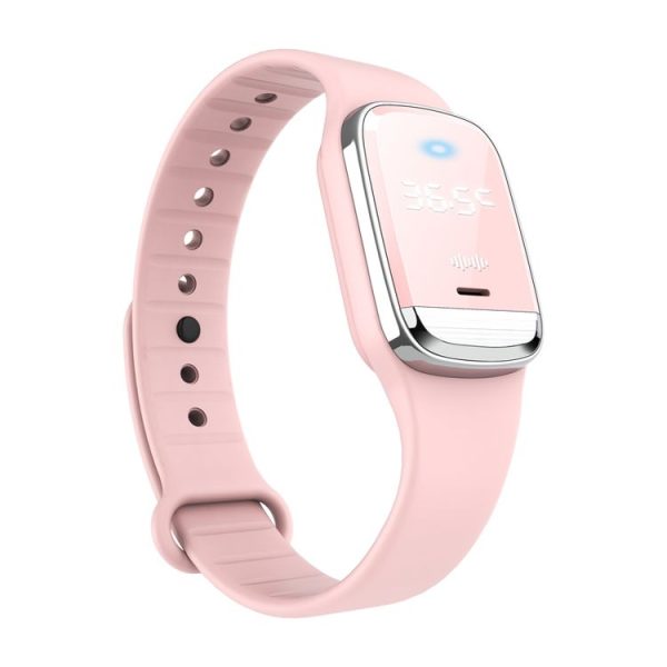 M20 Outdoor Ultrasonic Wave Mosquito Repellent Wristband with Clock & Body Temperature Test (Pink)