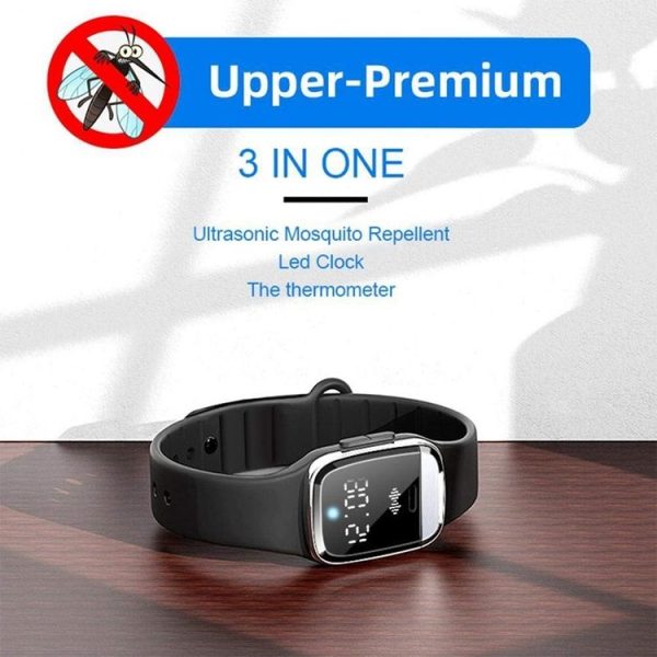 M20 Outdoor Ultrasonic Wave Mosquito Repellent Wristband with Clock & Body Temperature Test (Pink) - Image 3
