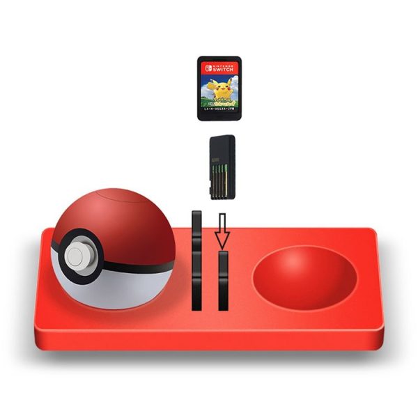3 in 1 Silicone Pad Charger for N-Switch Poke Ball Plus with 4 Games Cards Slot (Red) - Image 4