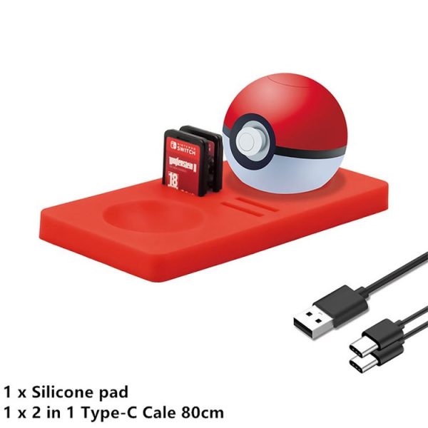 3 in 1 Silicone Pad Charger for N-Switch Poke Ball Plus with 4 Games Cards Slot (Red) - Image 7
