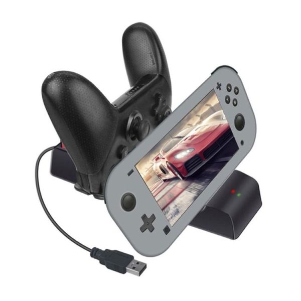 Game Controller Gaming Handle Charging Stand Holder for Switch Lite (Black) - Image 6