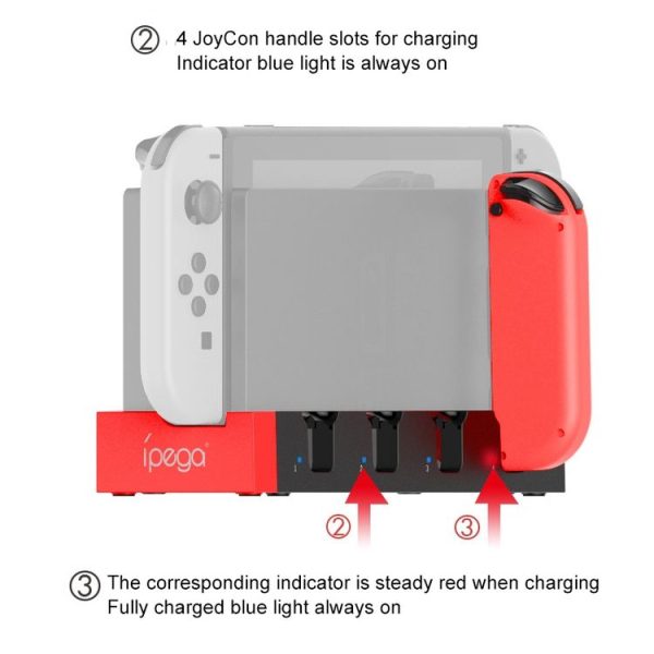 IPega PG-9186 Game Controller Charger Charging Dock Stand Station Holder with Indicator for Nintendo Switch Joy-Con - Image 7