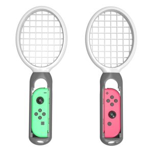 2 PCS Tennis Racket Handle Holder Grip Drumstick with Wrist Strap for Nintendo Switch Joy-con (White)