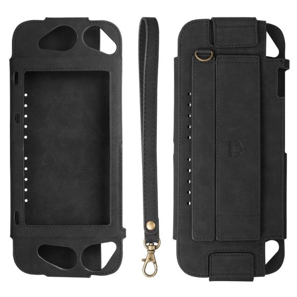 Portable Shockproof Leather Protective Case for Nintendo Switch, with Holder & Card Slot & Lanyard (Black) - Image 2
