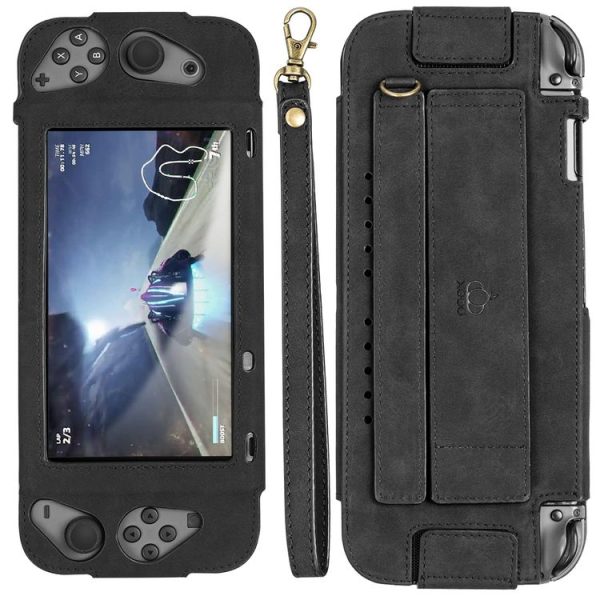 Portable Shockproof Leather Protective Case for Nintendo Switch, with Holder & Card Slot & Lanyard (Black) - Image 3