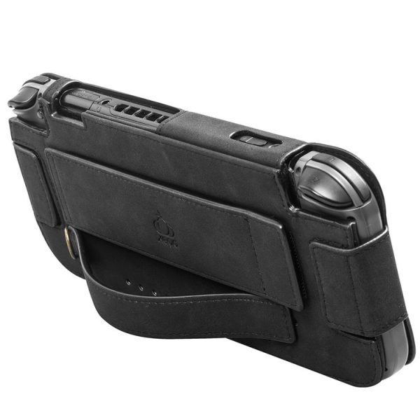 Portable Shockproof Leather Protective Case for Nintendo Switch, with Holder & Card Slot & Lanyard (Black) - Image 5