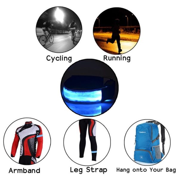 LED Flash Safety Reflective Nylon Light Rechargeable Sports Wrist Belt (Blue) - Image 5