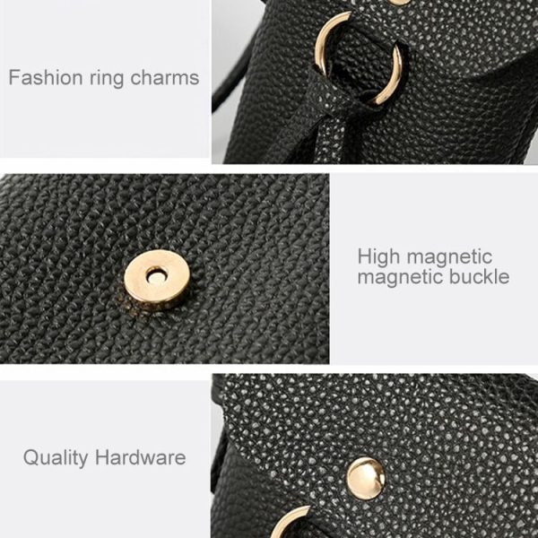 Ladies Casual Leisure Ring Tassel Shoulder Messenger Cellphone Change Crossbody Bucket Bag - Image 4