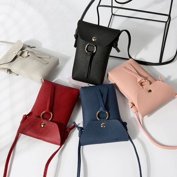 Ladies Casual Leisure Ring Tassel Shoulder Messenger Cellphone Change Crossbody Bucket Bag - Image 7