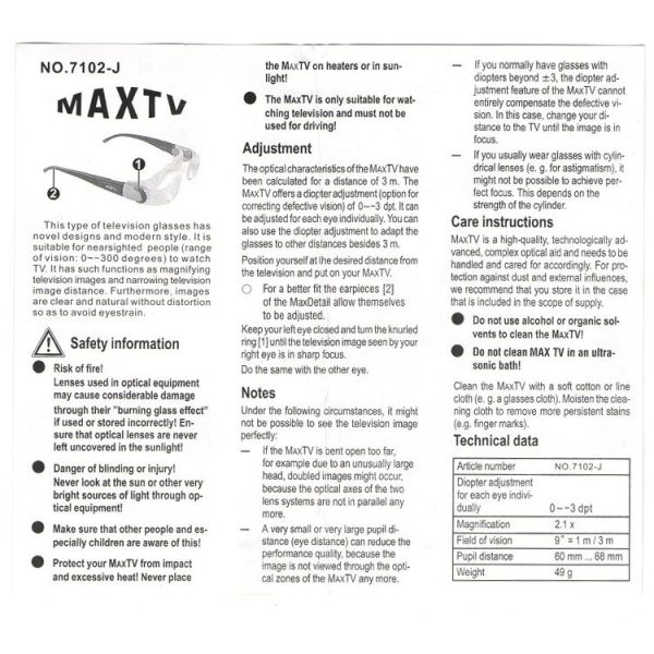 7012J 2.1X TV Magnification Glasses for Myopia People (Range of Vision: 0 to -300 Degrees) - Image 4
