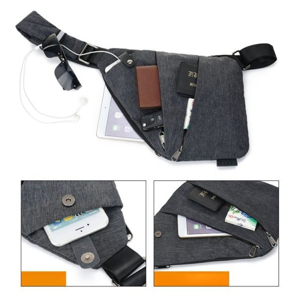 Multi-Function Portable Anti-theft Polyester Business Chest Bag Outdoor Sports Shoulder Bag for Men (Grey) - Image 6