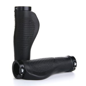 1 Pair AG21 Rubber + Alloy Lock-Rings Bicycle Flat Handlebar Grip (Black)