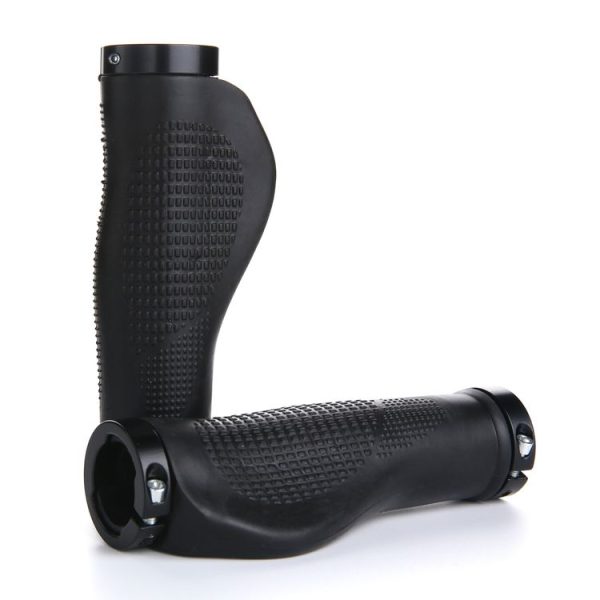 1 Pair AG21 Rubber + Alloy Lock-Rings Bicycle Flat Handlebar Grip (Black)