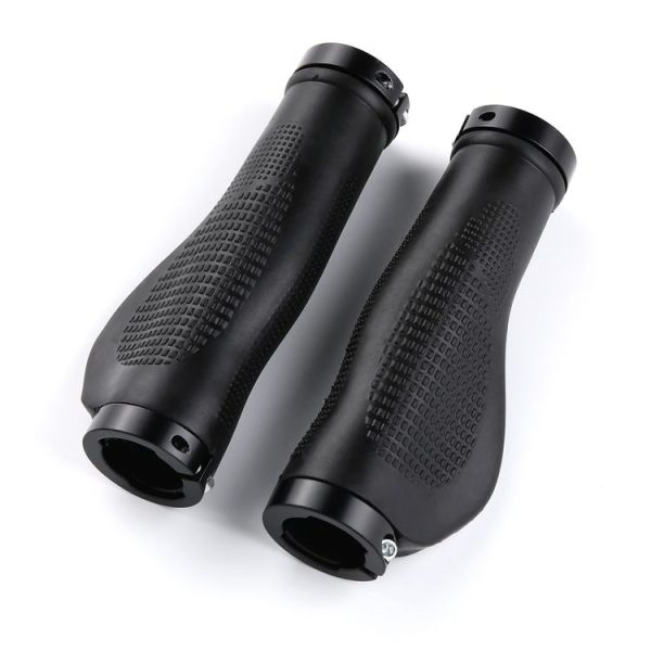 1 Pair AG21 Rubber + Alloy Lock-Rings Bicycle Flat Handlebar Grip (Black) - Image 2