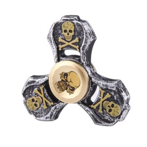 Fidget Spinner Toy Stress Reducer Anti-Anxiety Toy for Children and Adults, 2-4 Minutes Rotation Time, Zinc Alloy Material, Skull Pattern Three Leaves (Silver)