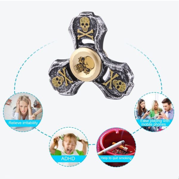 Fidget Spinner Toy Stress Reducer Anti-Anxiety Toy for Children and Adults, 2-4 Minutes Rotation Time, Zinc Alloy Material, Skull Pattern Three Leaves (Silver) - Image 10