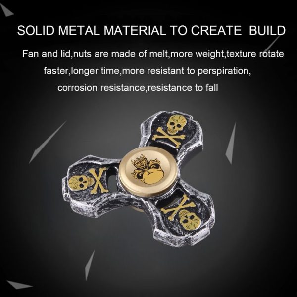 Fidget Spinner Toy Stress Reducer Anti-Anxiety Toy for Children and Adults, 2-4 Minutes Rotation Time, Zinc Alloy Material, Skull Pattern Three Leaves (Silver) - Image 7