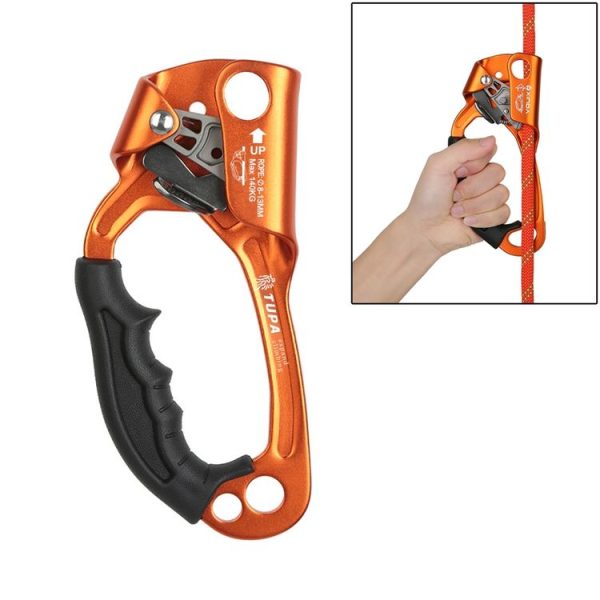 XINDA TP-8606 Outdoor Rock Climbing Aerial Work Anti-fall Handheld Rope Gripper for 8-12mm Diameter Rope left (Orange)