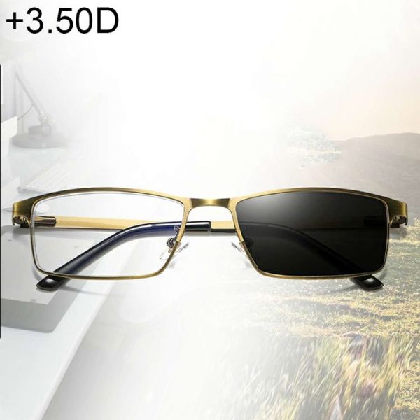 Dual-purpose Photochromic Presbyopic Glasses, +3.50D (Gold)