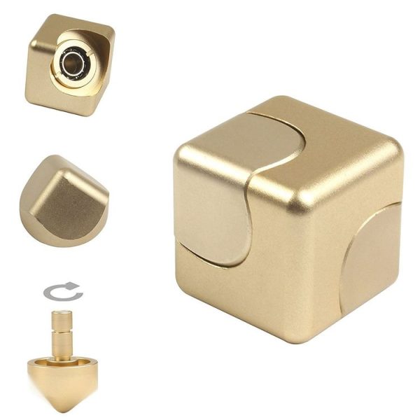 Cube Fidget Hand Spinner Finger Toys Stress Reducer EDC Toy, Stainless Steel R188 Bearings (Gold)