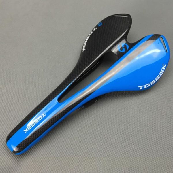 TOSEEK Road Bike Carbon Fiber Seat Bicycle Hollow Seat Saddle, 3K Texture + Light (Blue) - Image 2