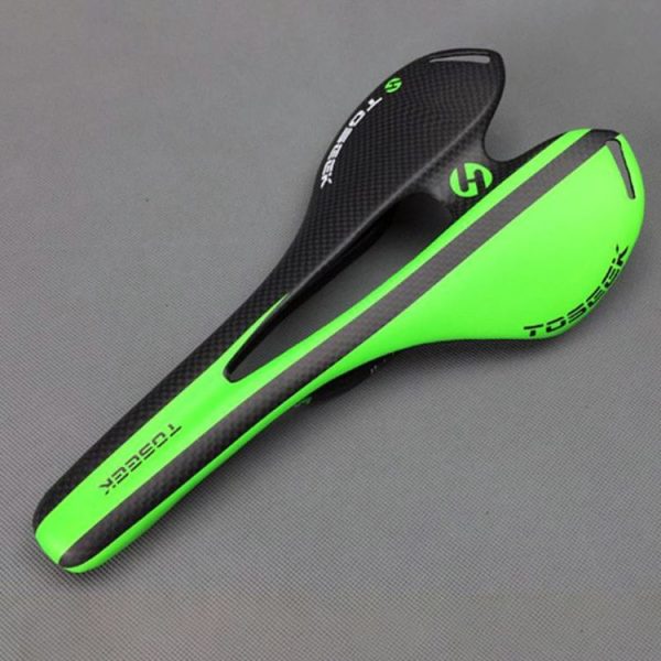 TOSEEK Road Bike Carbon Fiber Seat Bicycle Hollow Seat Saddle, 3K Texture + Extinction (Green) - Image 2