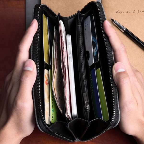 KAKA Men Long Wallet Oxford Cloth Hand Bag Simple Fashion Student Wallet (Black) - Image 8