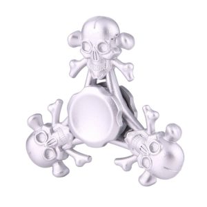 Fidget Spinner Toy Stress Reducer Anti-Anxiety Toy for Children and Adults, About 4 Minutes Rotation Time, Skull Shape Three Leaves (Silver)