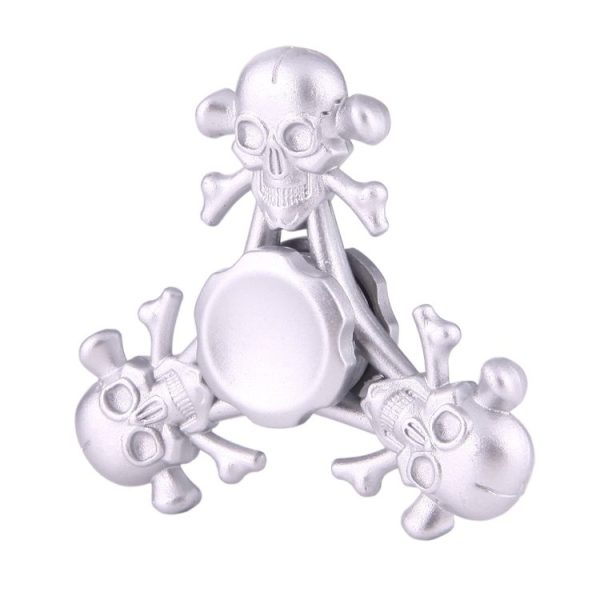 Fidget Spinner Toy Stress Reducer Anti-Anxiety Toy for Children and Adults, About 4 Minutes Rotation Time, Skull Shape Three Leaves (Silver)