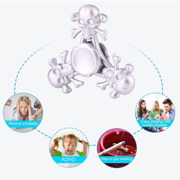 Fidget Spinner Toy Stress Reducer Anti-Anxiety Toy for Children and Adults, About 4 Minutes Rotation Time, Skull Shape Three Leaves (Silver) - Image 10