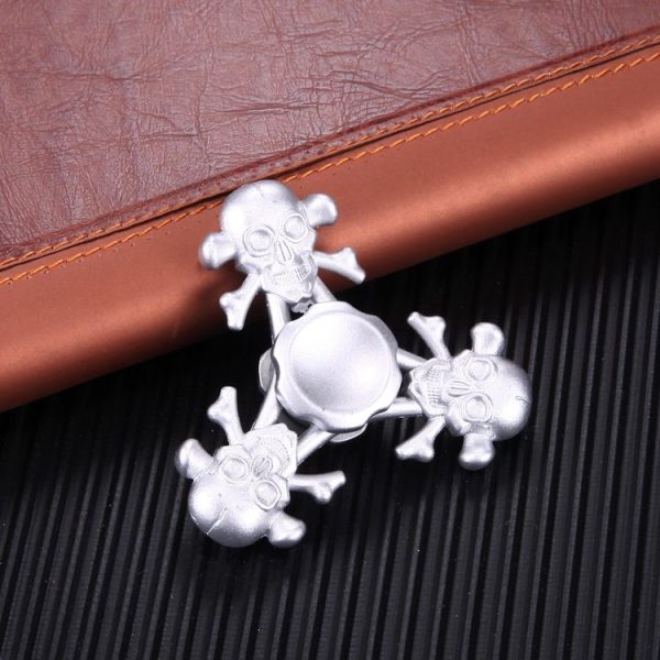 Fidget Spinner Toy Stress Reducer Anti-Anxiety Toy for Children and Adults, About 4 Minutes Rotation Time, Skull Shape Three Leaves (Silver) - Image 2