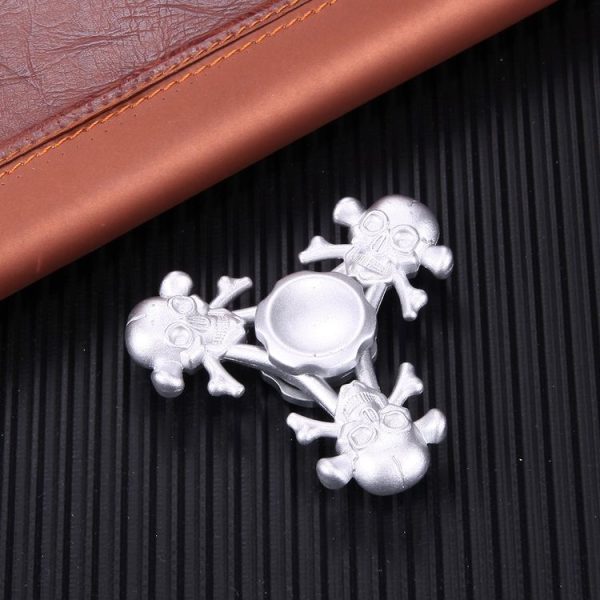 Fidget Spinner Toy Stress Reducer Anti-Anxiety Toy for Children and Adults, About 4 Minutes Rotation Time, Skull Shape Three Leaves (Silver) - Image 3