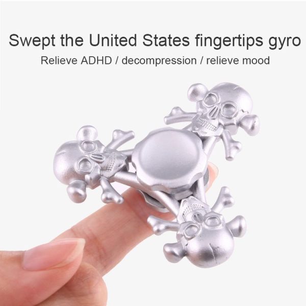 Fidget Spinner Toy Stress Reducer Anti-Anxiety Toy for Children and Adults, About 4 Minutes Rotation Time, Skull Shape Three Leaves (Silver) - Image 5