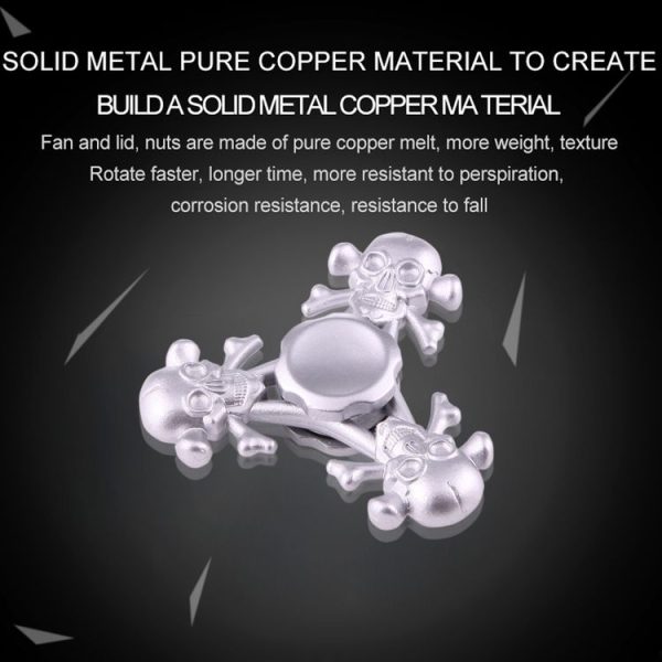 Fidget Spinner Toy Stress Reducer Anti-Anxiety Toy for Children and Adults, About 4 Minutes Rotation Time, Skull Shape Three Leaves (Silver) - Image 6