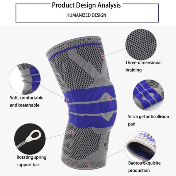 Outdoor Fitness Mountaineering Knit Protection Silicone Anti - collision Spring Support Sports Knee Protector, Size: M (Black) - Image 10