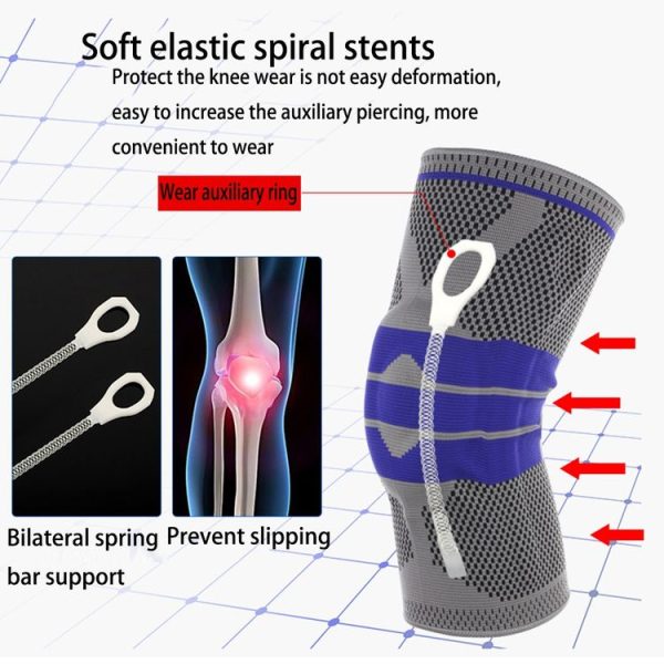 Outdoor Fitness Mountaineering Knit Protection Silicone Anti - collision Spring Support Sports Knee Protector, Size: M (Black) - Image 6