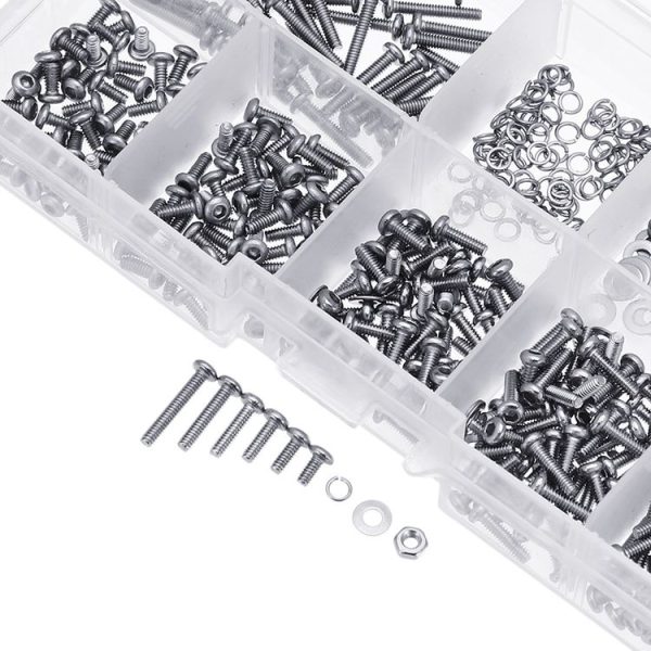 600 PCS M2 304 Stainless Steel Hex Socket Flat Head Screw Washer Nut Kit - Image 4