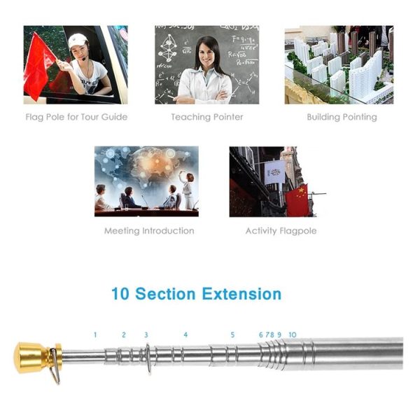 2M 11 Knots Telescopic Stainless Steel Sponge Golden Head Teaching Stick Guide Signal Flag - Image 9