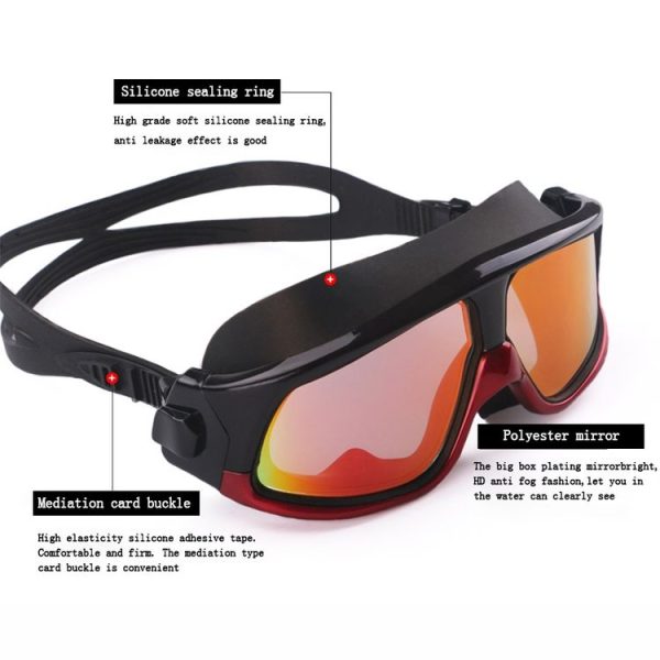 Colorful Large Frame Electroplating Anti-fog Silicone Swimming Goggles for Adults (Silver + Black) - Image 6