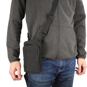 Outdoor Phone Carrying Case Pouch Nylon Crossbody Shoulder Cell Phone Holster Waist Belt Wallet Bag with Carabiner (Black)