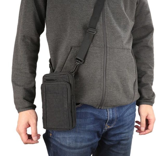 Outdoor Phone Carrying Case Pouch Nylon Crossbody Shoulder Cell Phone Holster Waist Belt Wallet Bag with Carabiner (Black)