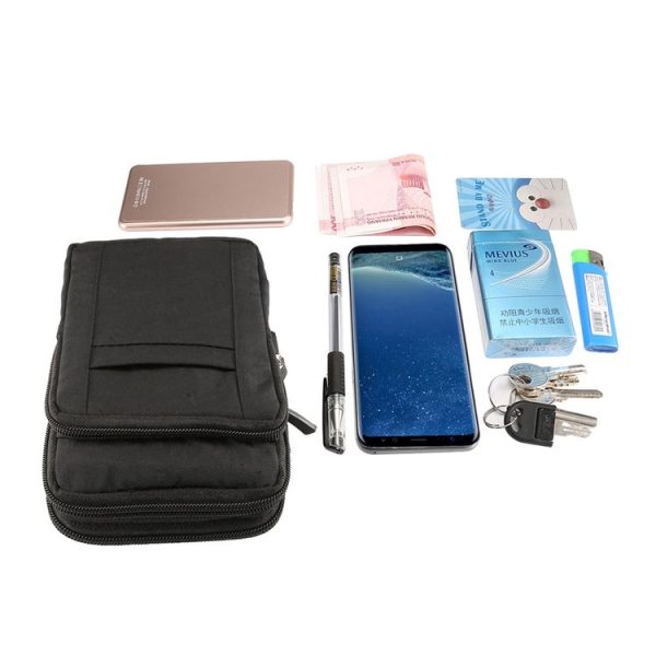 Outdoor Phone Carrying Case Pouch Nylon Crossbody Shoulder Cell Phone Holster Waist Belt Wallet Bag with Carabiner (Black) - Image 12