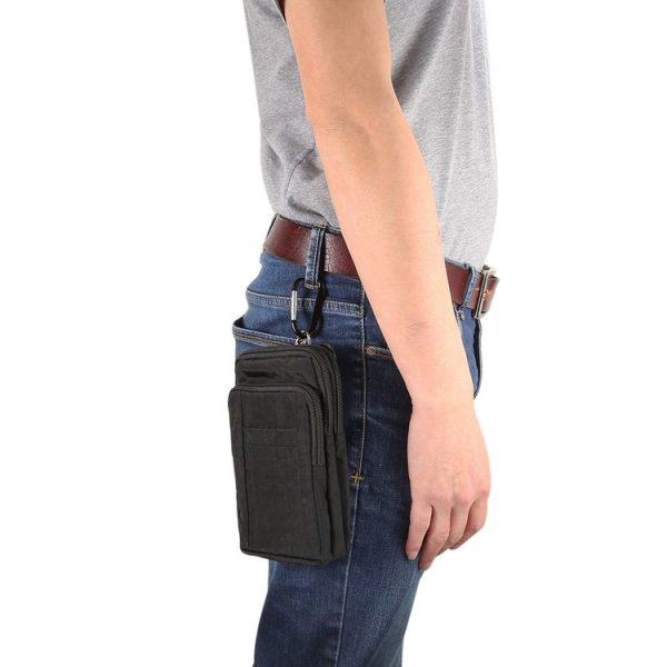 Outdoor Phone Carrying Case Pouch Nylon Crossbody Shoulder Cell Phone Holster Waist Belt Wallet Bag with Carabiner (Black) - Image 14